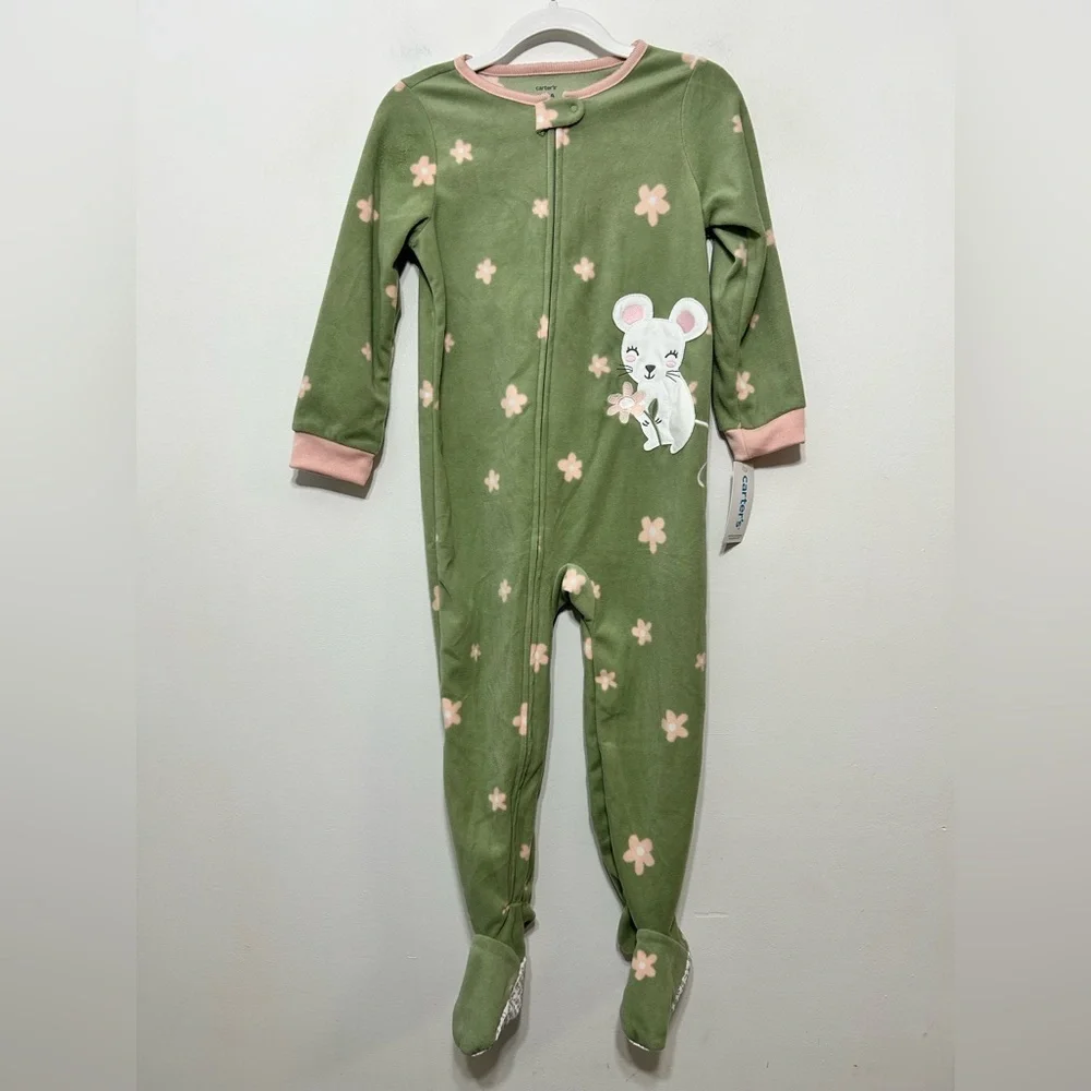 New! Carters Set of 2 Zip Up Footed Sleeper Pajamas Little Girls Size 4T